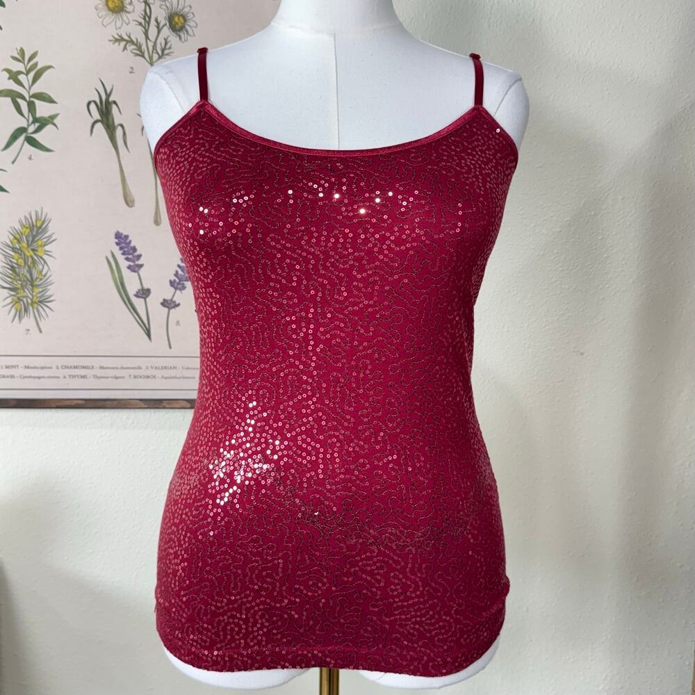 Vtg 90s Y2k Sequin Cami Top Sexy Trashy McBling Dark Fairy Romantic Goth Party M